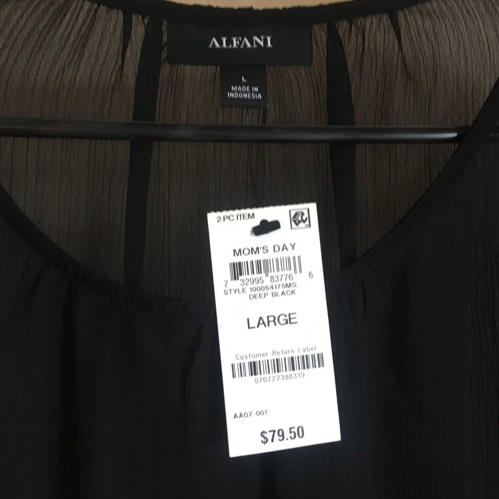 Shear black long sleeve blouse, Alfani, L - Picture 2 of 2